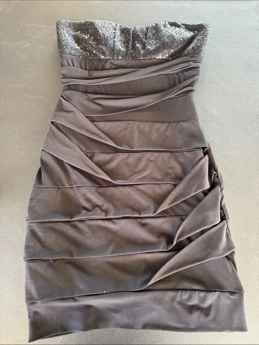 Ruby Rox Strapless Black Sequin Bodice Ruched Bodycon Dress